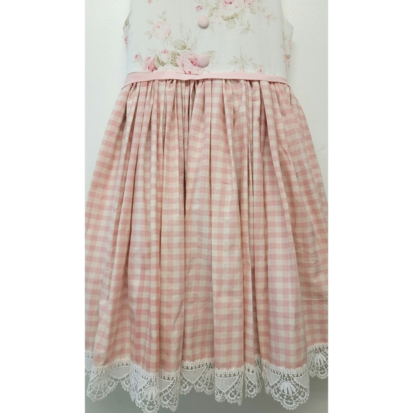 Dollcake Dress Maddy Pink White Plaid Roses Floral Full Skirt Girls 10 NWT - Picture 9 of 12